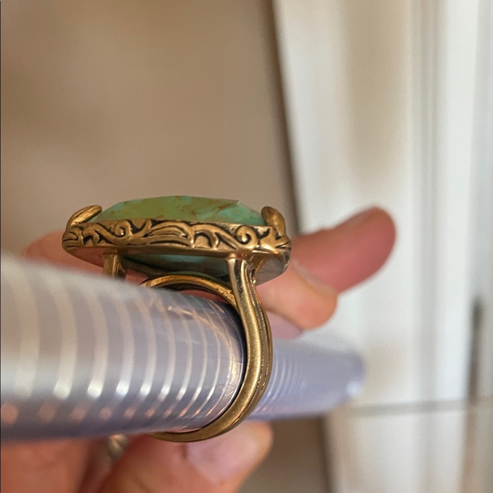 Gold-Tone Turquoise Triangle Statement Ring - image 3